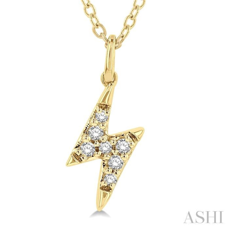 1/10 Ctw Lightning Bolt Round Cut Diamond Petite Fashion Pendant With Chain in 10K Yellow Gold