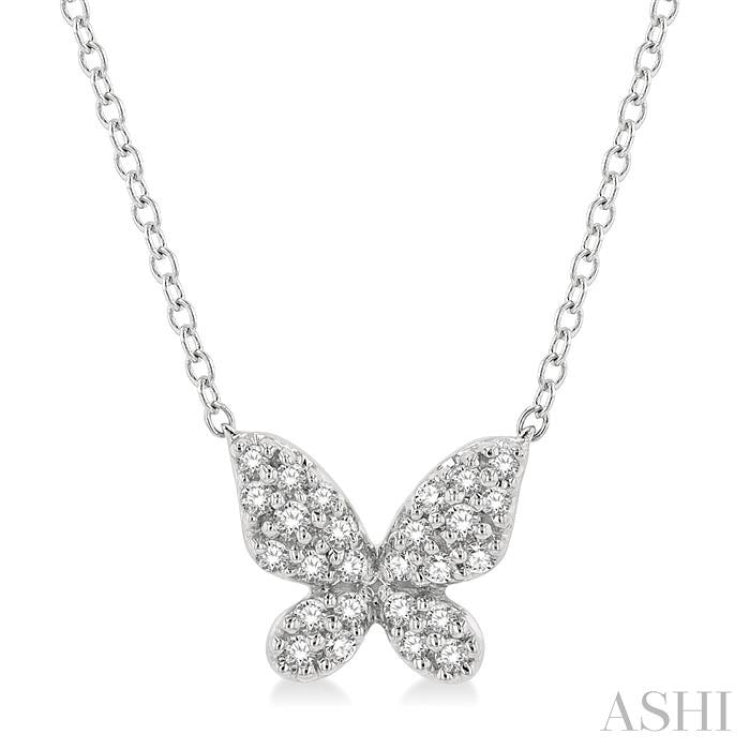 1/6 Ctw Butterfly Motif Round Cut Diamond Petite Fashion Pendant With Chain in 10K White Gold