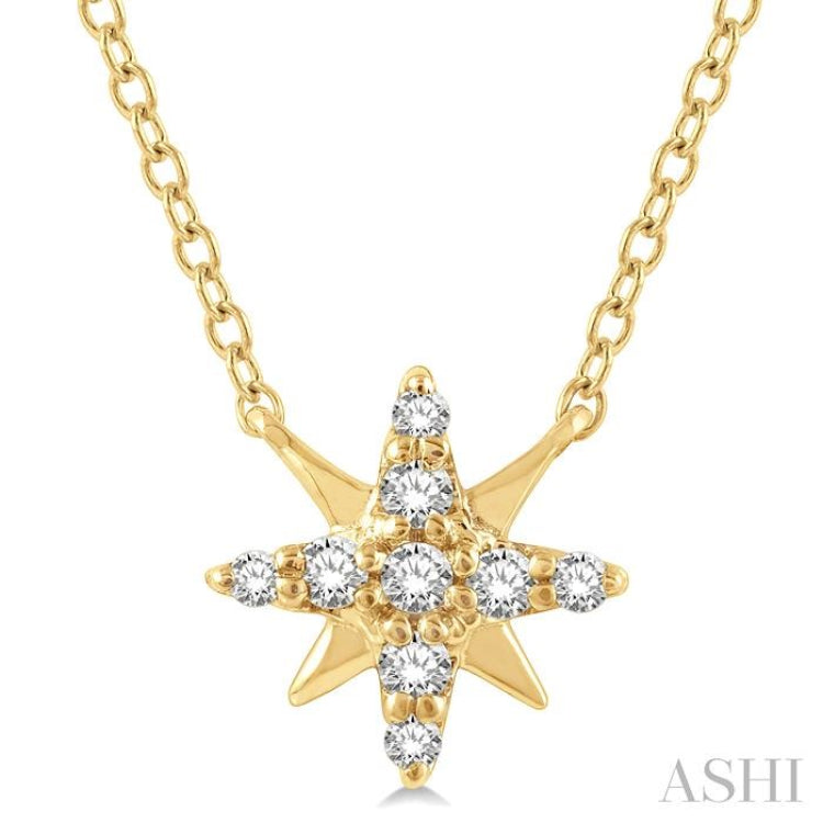 1/10 Ctw Star Round Cut Diamond Petite Fashion Pendant With Chain in 10K Yellow Gold