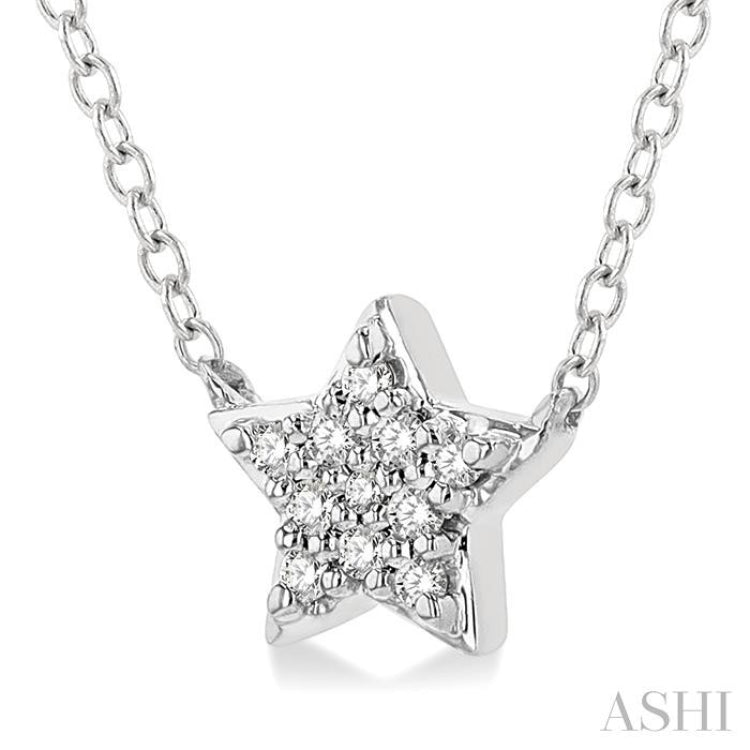 1/10 Ctw Star Round Cut Diamond Petite Fashion Pendant With Chain in 10K White Gold