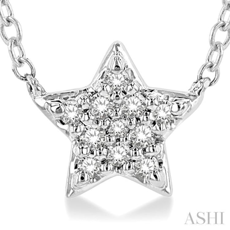 1/10 Ctw Star Round Cut Diamond Petite Fashion Pendant With Chain in 10K White Gold