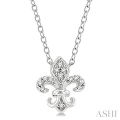 1/20 Ctw Fleur De Lis Round Cut Diamond Petite Fashion Pendant With Chain in 10K White Gold