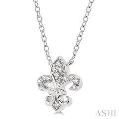 1/20 Ctw Fleur De Lis Round Cut Diamond Petite Fashion Pendant With Chain in 10K White Gold