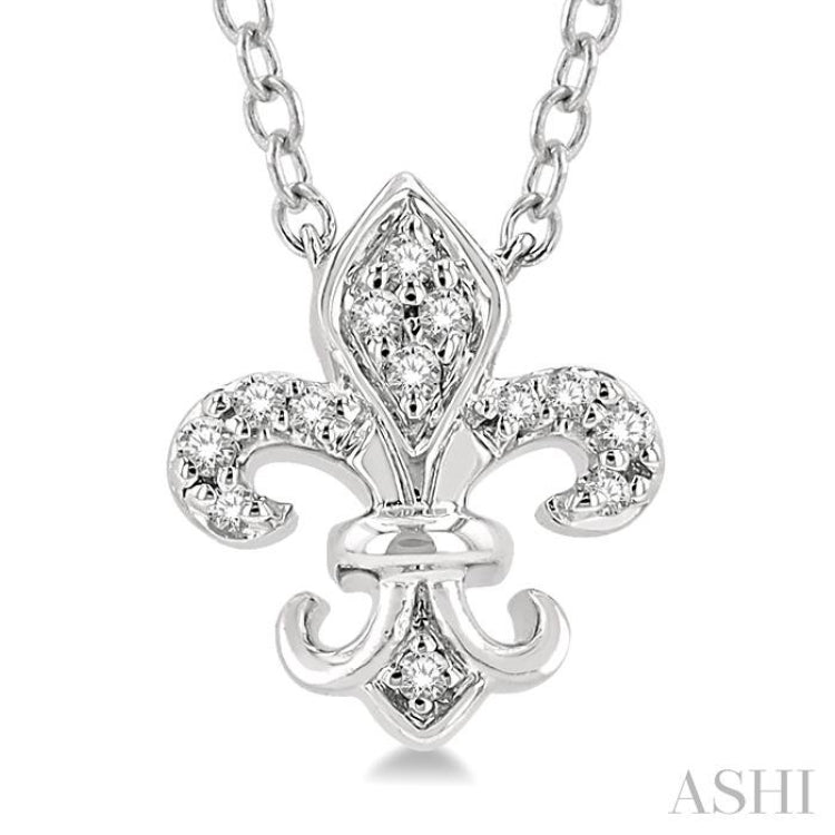 1/20 Ctw Fleur De Lis Round Cut Diamond Petite Fashion Pendant With Chain in 10K White Gold