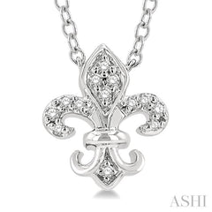 1/20 Ctw Fleur De Lis Round Cut Diamond Petite Fashion Pendant With Chain in 10K White Gold