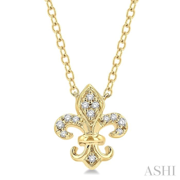 1/20 Ctw Fleur De Lis Round Cut Diamond Petite Fashion Pendant With Chain in 10K Yellow Gold