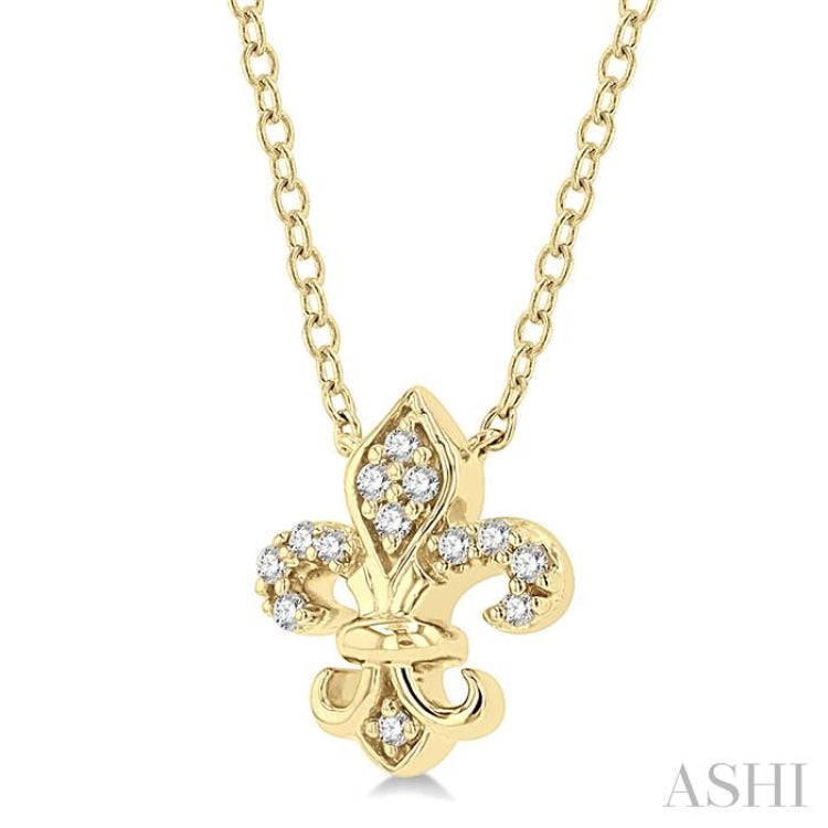 1/20 Ctw Fleur De Lis Round Cut Diamond Petite Fashion Pendant With Chain in 10K Yellow Gold