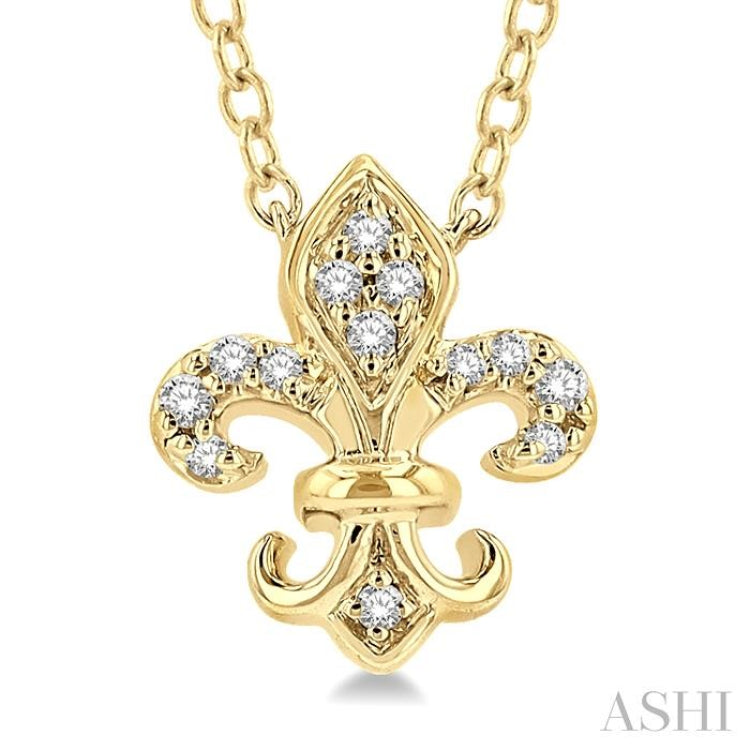 1/20 Ctw Fleur De Lis Round Cut Diamond Petite Fashion Pendant With Chain in 10K Yellow Gold