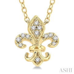 1/20 Ctw Fleur De Lis Round Cut Diamond Petite Fashion Pendant With Chain in 10K Yellow Gold