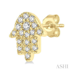 1/8 Ctw Hamsa Round cut Diamond Petite Fashion Earring in 10K Yellow Gold