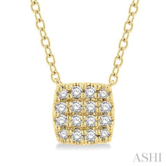 1/8 Ctw Cushion Shape Round Cut Diamond Petite Fashion Pendant With Chain in 10K Yellow Gold