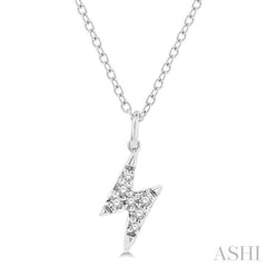 1/10 Ctw Lightning Bolt Round Cut Diamond Petite Fashion Pendant With Chain in 10K White Gold