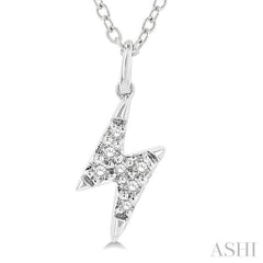 1/10 Ctw Lightning Bolt Round Cut Diamond Petite Fashion Pendant With Chain in 10K White Gold