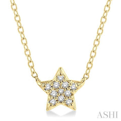 1/10 Ctw Star Round Cut Diamond Petite Fashion Pendant With Chain in 10K Yellow Gold