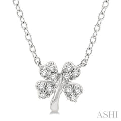 1/10 Ctw Four-Leaf Clover Round Cut Diamond Petite Fashion Pendant With Chain in 10K White Gold