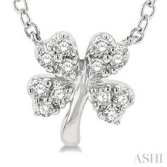 1/10 Ctw Four-Leaf Clover Round Cut Diamond Petite Fashion Pendant With Chain in 10K White Gold