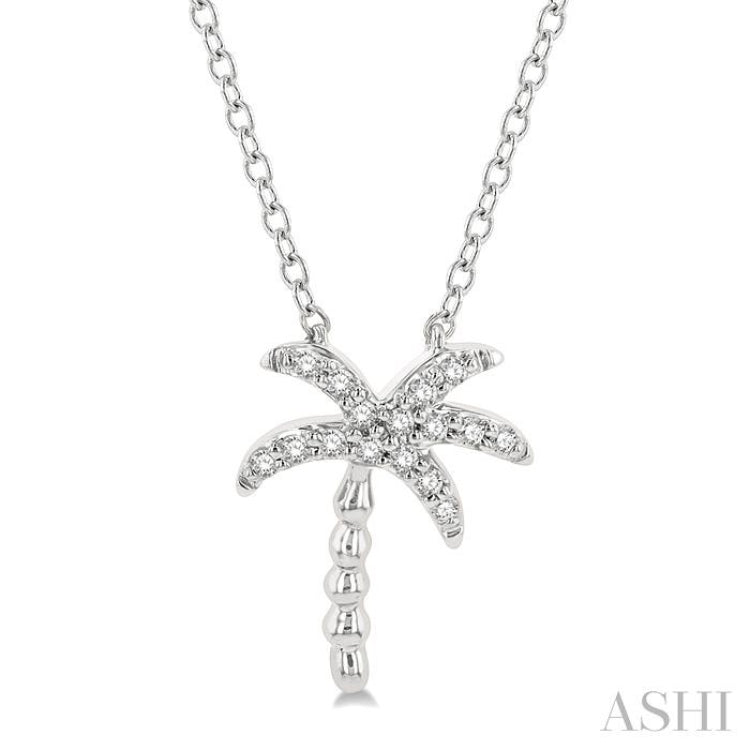 1/10 Ctw Palm Tree Round Cut Diamond Petite Fashion Pendant With Chain in 10K White Gold