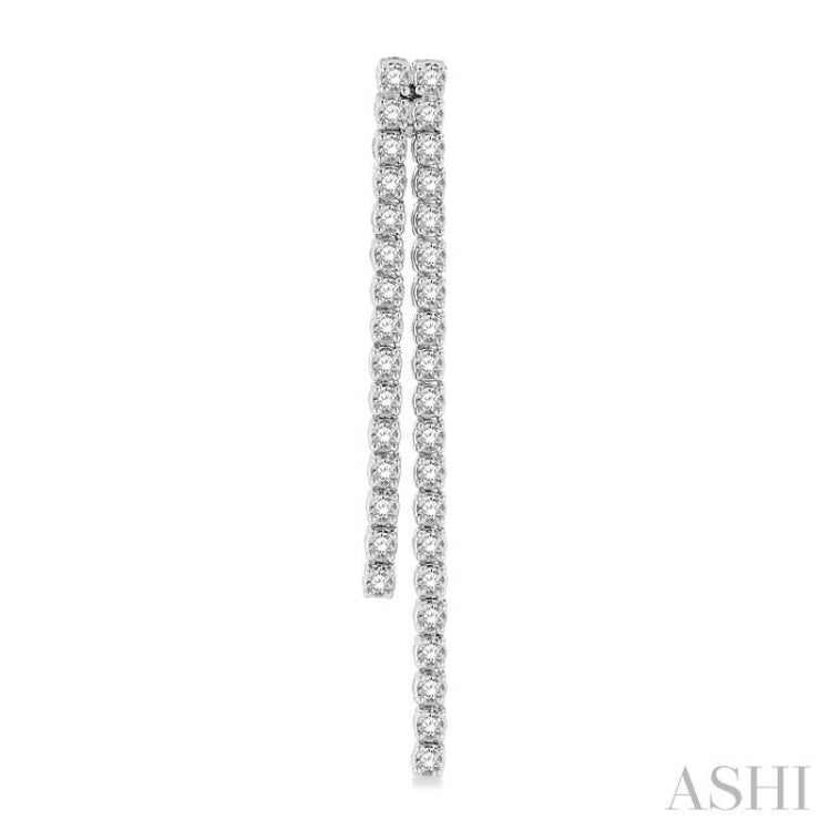 1 3/4 Ctw Twin Line Round Cut Diamond Tennis Earring in 14K White Gold