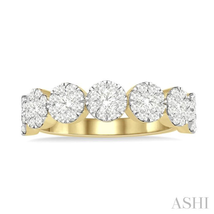 3/4 Ctw Jointed Circular Mount Lovebright Diamond Cluster Ring in 14K Yellow and White Gold