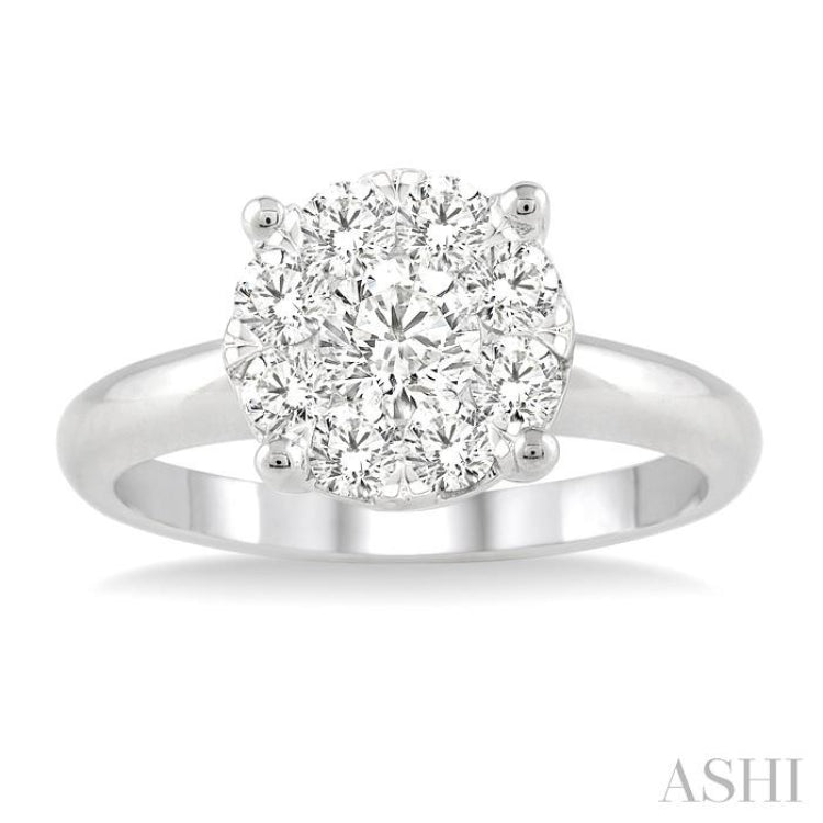 1 Ctw Round Cut Lovebright Diamond Ring in 14K White Gold