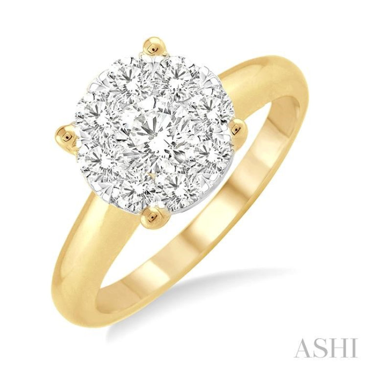 1 Ctw Lovebright Round Cut Diamond Ring in 14K Yellow and White Gold