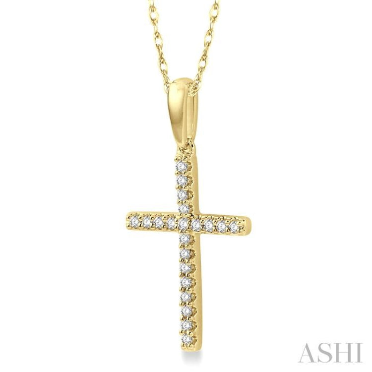 1/10 Ctw Cross Charm Round Cut Diamond Fashion Pendant in 10K Yellow Gold with chain