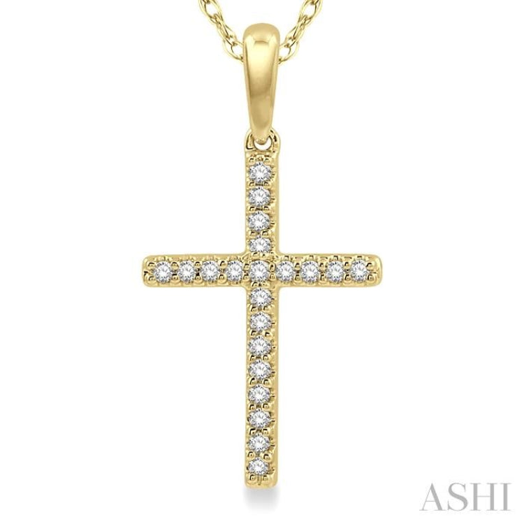 1/10 Ctw Cross Charm Round Cut Diamond Fashion Pendant in 10K Yellow Gold with chain