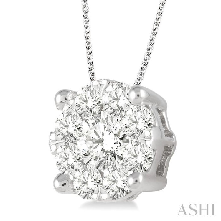 1 1/2 Ctw Lovebright Round Cut Diamond Pendant in 14K White Gold with Chain