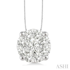 1 Ctw Round Cut Lovebright Diamond Pendant in 14K White Gold with Chain