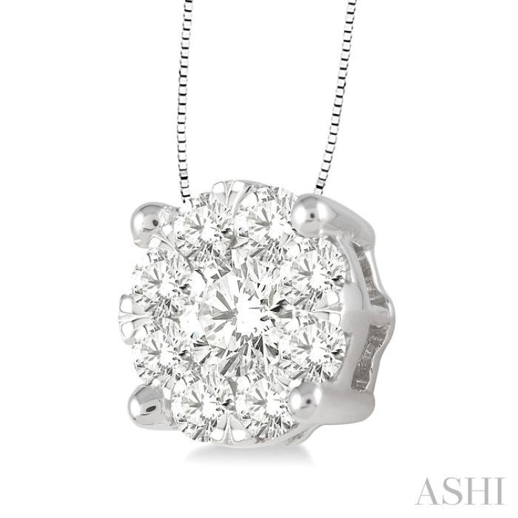 1 Ctw Round Cut Lovebright Diamond Pendant in 14K White Gold with Chain