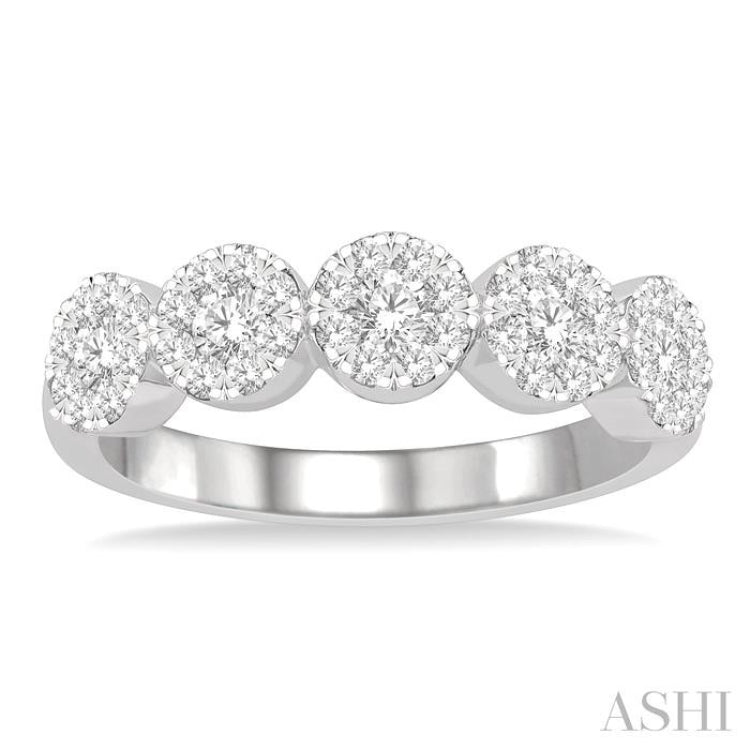 3/4 ctw 5-Stone Lovebright Round Cut Diamond Ring in 14K White Gold