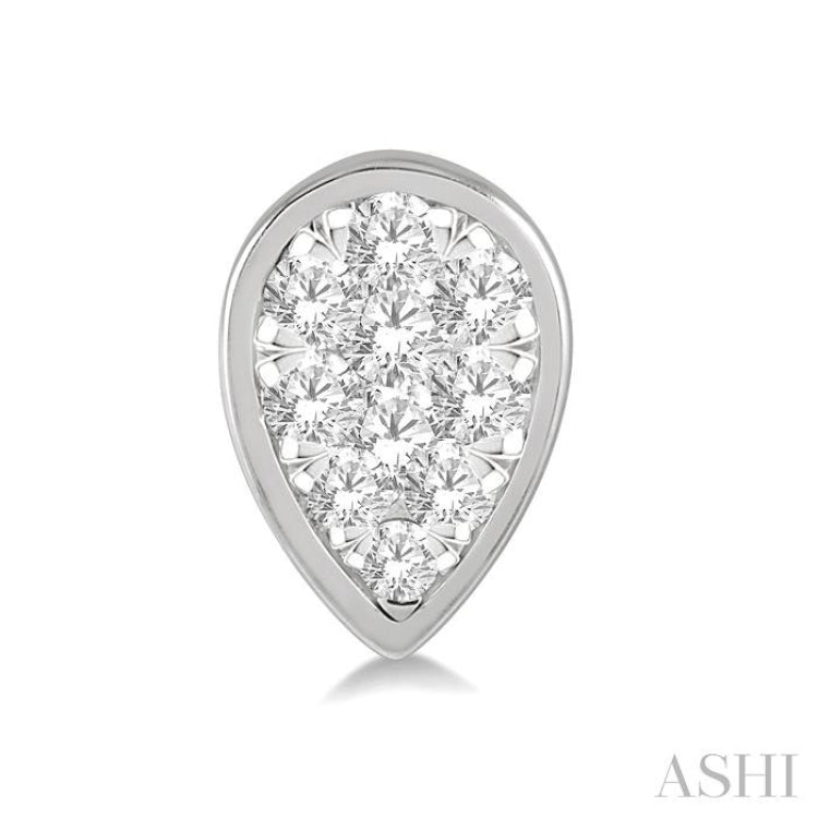 1/3 Ctw Pear Shape Lovebright Round Cut Diamond Bezel Stud Earring in 14K White Gold