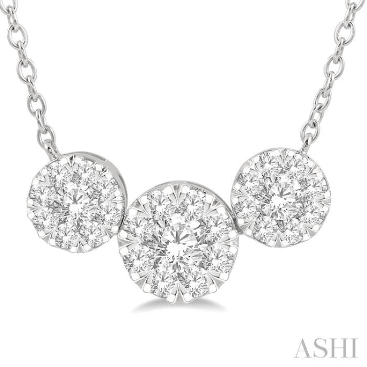 1 1/2 Ctw 3-Stone Lovebright Round Cut Diamond Necklace in 14K White Gold