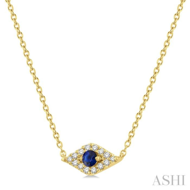 1/10 Ctw Evil Eye Round Cut Diamond & 2.60 MM Round Cut Sapphire Precious Petite Fashion Pendant in 10K Yellow Gold