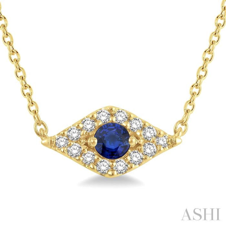 1/10 Ctw Evil Eye Round Cut Diamond & 2.60 MM Round Cut Sapphire Precious Petite Fashion Pendant in 10K Yellow Gold