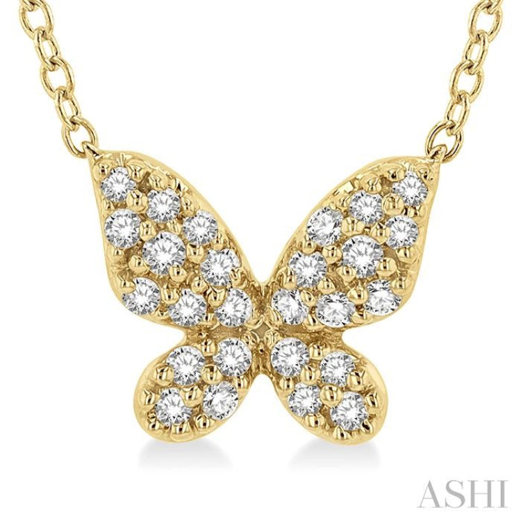 1/6 Ctw Butterfly Motif Round Cut Diamond Petite Fashion Pendant With Chain in 10K Yellow Gold