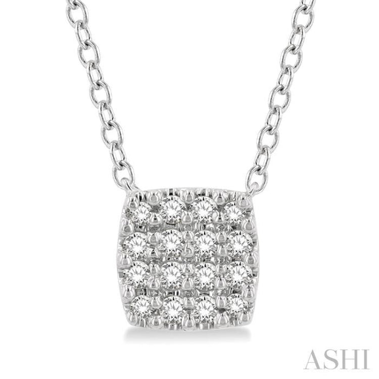 1/8 Ctw Cushion Shape Round Cut Diamond Petite Fashion Pendant With Chain in 10K White Gold