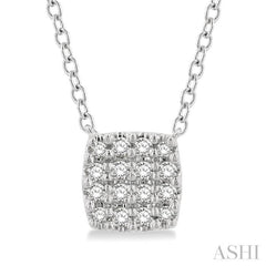 1/8 Ctw Cushion Shape Round Cut Diamond Petite Fashion Pendant With Chain in 10K White Gold