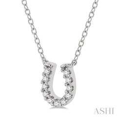 1/10 Ctw Horseshoe Charm Round Cut Diamond Petite Fashion Pendant With Chain in 10K White Gold