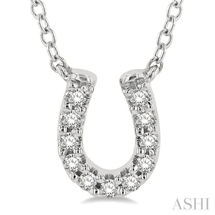 1/10 Ctw Horseshoe Charm Round Cut Diamond Petite Fashion Pendant With Chain in 10K White Gold