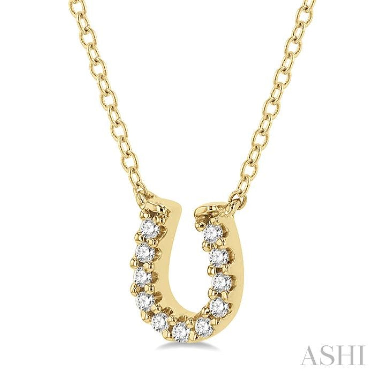 1/10 Ctw Horseshoe Charm Round Cut Diamond Petite Fashion Pendant With Chain in 10K Yellow Gold