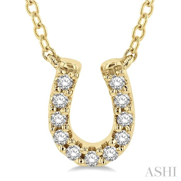 1/10 Ctw Horseshoe Charm Round Cut Diamond Petite Fashion Pendant With Chain in 10K Yellow Gold