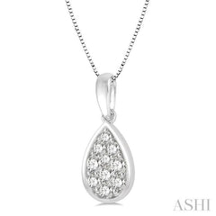 1/3 Ctw Pear Shape Round Cut Diamond Cluster Pendant With Chain in 14K White Gold