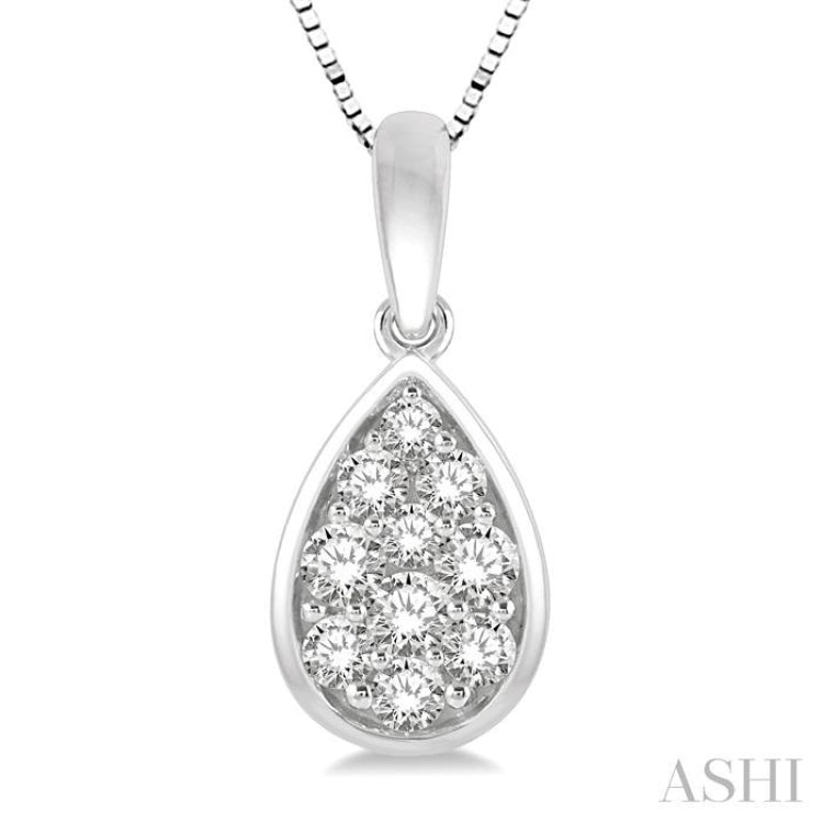 1/3 Ctw Pear Shape Round Cut Diamond Cluster Pendant With Chain in 14K White Gold