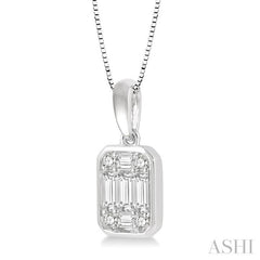 1/3 Ctw Octagonal Shape Baguette and Round Cut Diamond Pendant With Chain in 14K White Gold