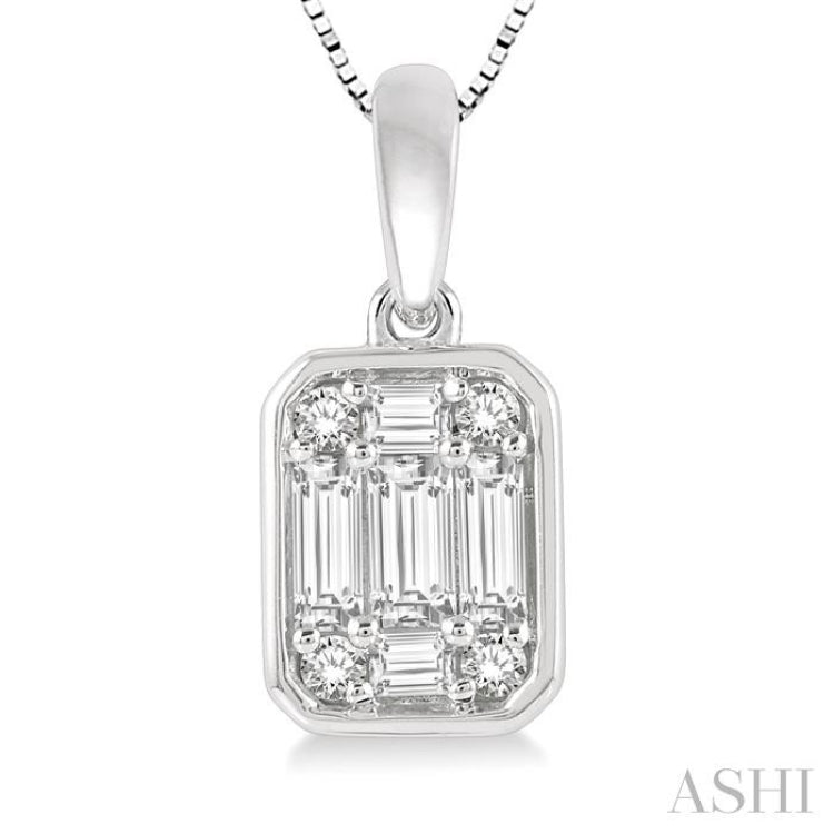 1/3 Ctw Octagonal Shape Baguette and Round Cut Diamond Pendant With Chain in 14K White Gold