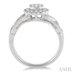 1/3 ctw Floral Center Twisted Shank Lovebright Round Cut Diamond Engagement Ring in 14K White Gold