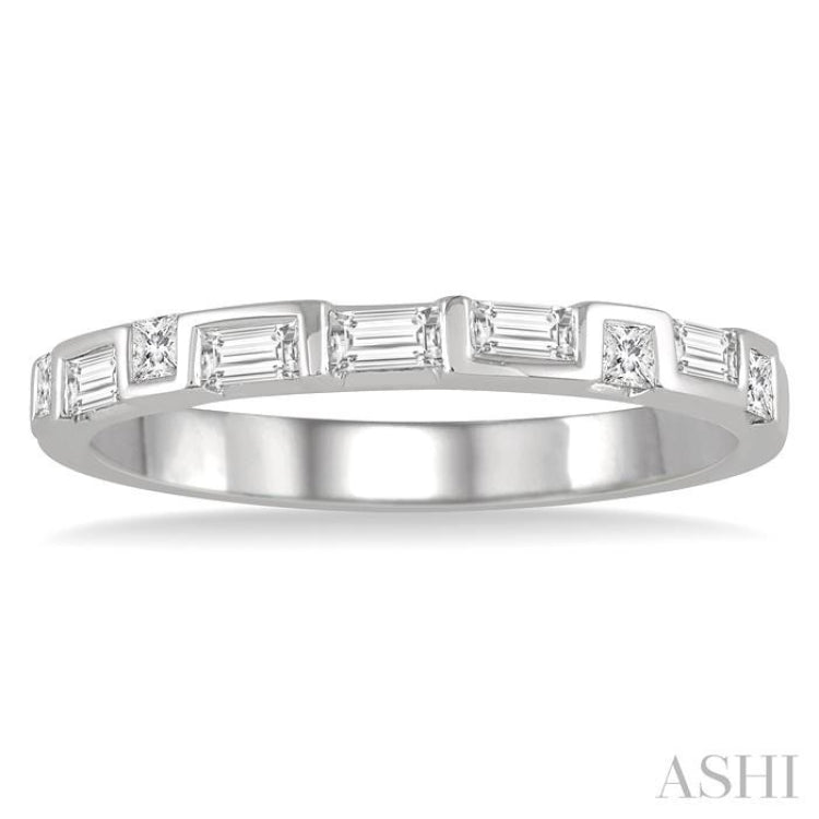 1/3 ctw Zigzag Filled Baguette and Princess Cut Diamond Wedding Band in 14K White Gold