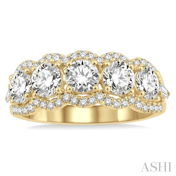 2 Ctw Baguette and Round Cut Diamond Fashion Ring in 14K Yellow Gold