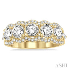 2 Ctw Baguette and Round Cut Diamond Fashion Ring in 14K Yellow Gold